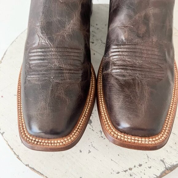 Rod Patrick Mens Cowboy Boots 12.5A Antique Mocha Bison Brown Western Blunt Toe - Picture 6 of 13